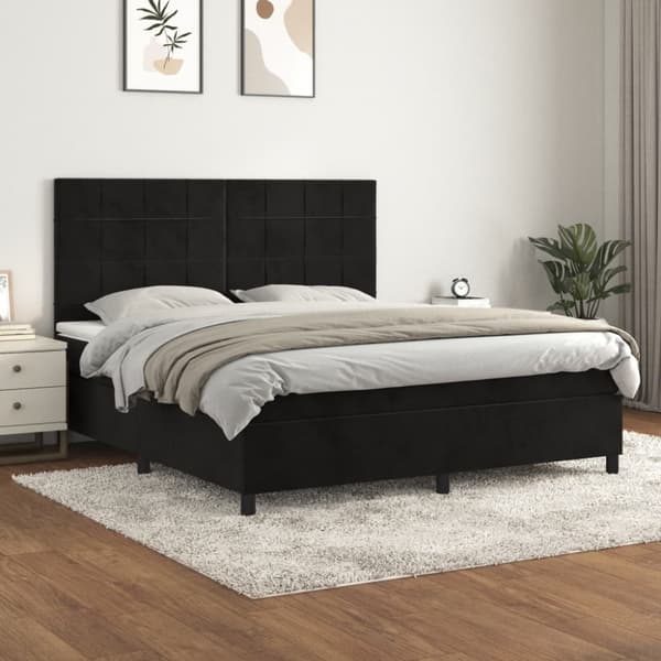 Ramsäng med madrass svart 180x200 cm sammet