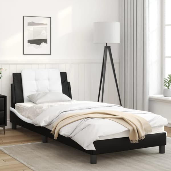 Bed Frame with LED without Mattress "Zadar" Black and White 80x200 cm