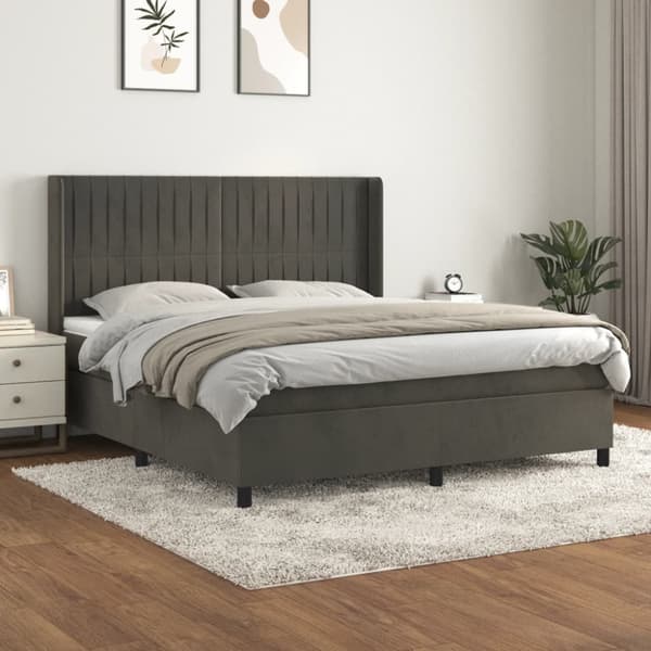 Ramsäng med madrass mörkgrå 160x200 cm sammet