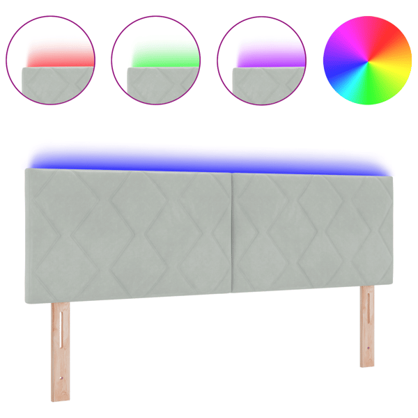 LED huvuddyna Ljusgrå 144 cm Sammet