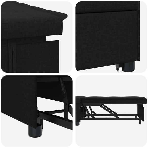 Pull Out Sofa Bed Svart 194 x 50 x 82 cm tyg