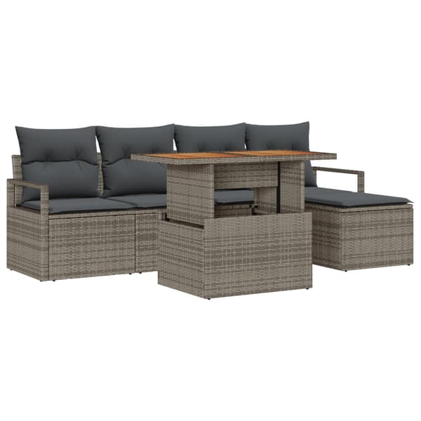 Trädgårdsoffset med lagring 6 pcs Grå Poly rattan