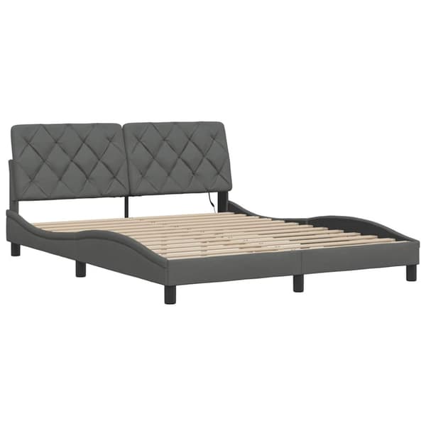 Bed Frame with LED without Mattress Dark Grey 160x200 cm Fabric