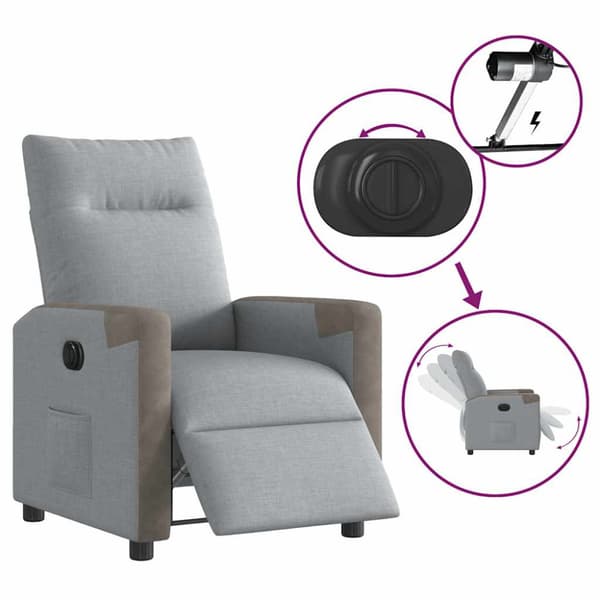 Elektrisk reclinerfåtölj ljusgrå tyg