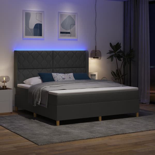 Bäddfjäder med LED-ljusslingor Grå 180 x 200 cm tyg