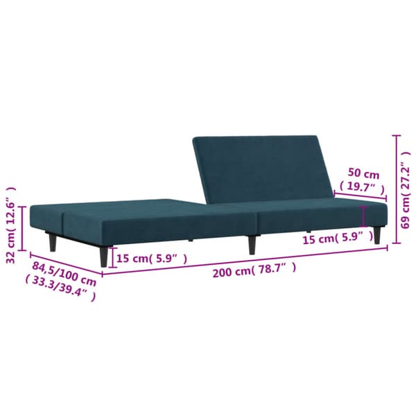 Bäddsoffa 2-sits blå sammet