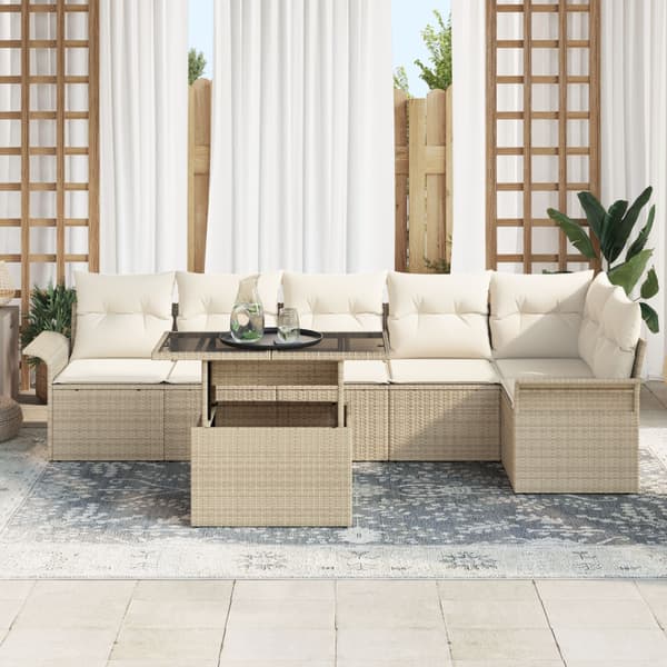 Trädgårdsoffset med kudde 7 pcs Beige Poly rattan