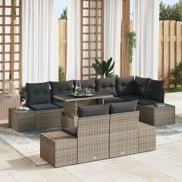 Trädgårdsoffset med lagring 9 pcs Grå Poly rattan
