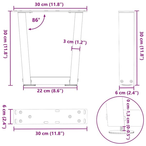 Soffbordsben V-formade 2 st naturstål 30x(30-31,3) cm stål
