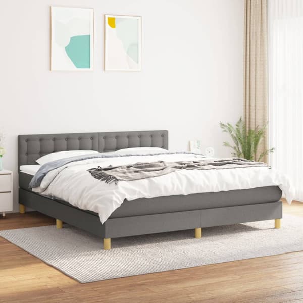 Ramsäng med madrass mörkgrå 180x200 cm tyg