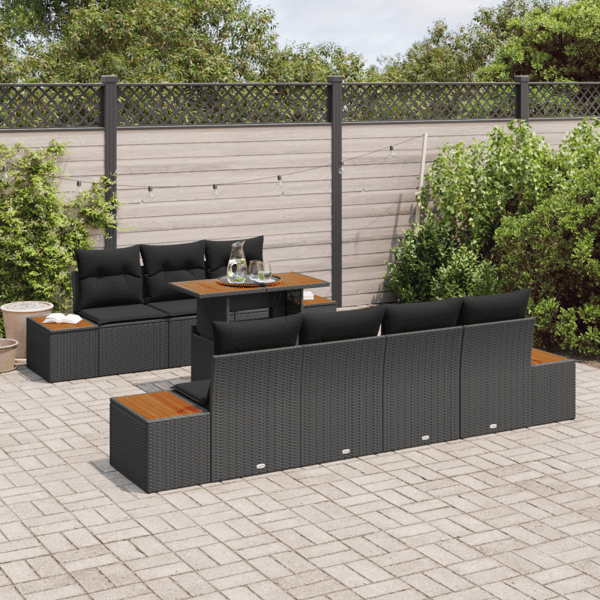 Trädgårdsoffset med lagring 8 pcs Svart Poly rattan