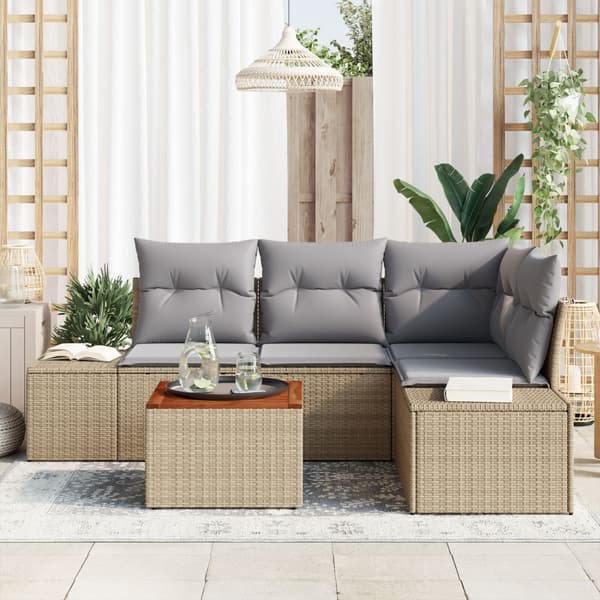 Trädgårdsoffset med kudde 5 pcs Beige konstrotting