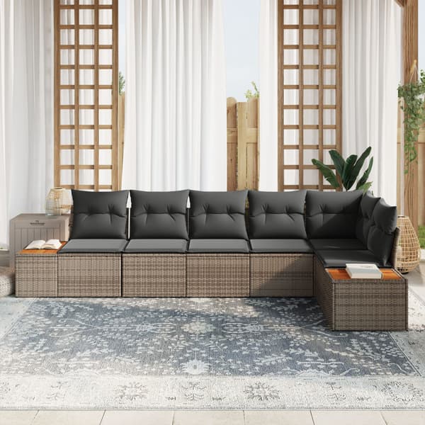 Trädgårdsoffset med kudde 6 pcs Grå Poly rattan