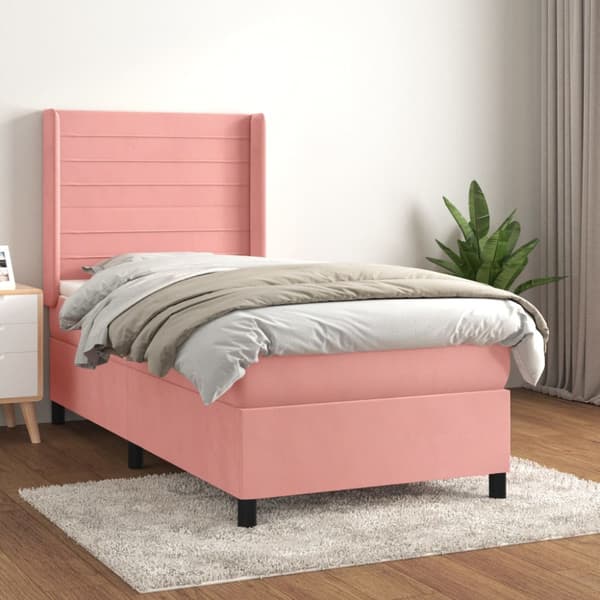 Ramsäng med madrass rosa 90x190 cm sammet