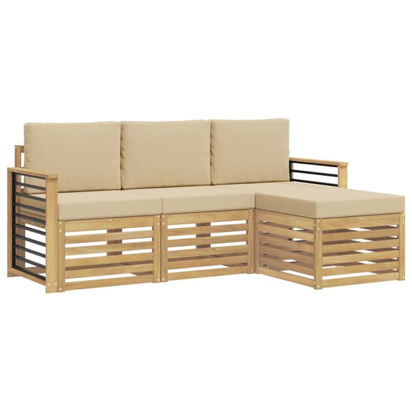 Utomhussoffset med kudde 4 pcs Vit och Beige Polyester