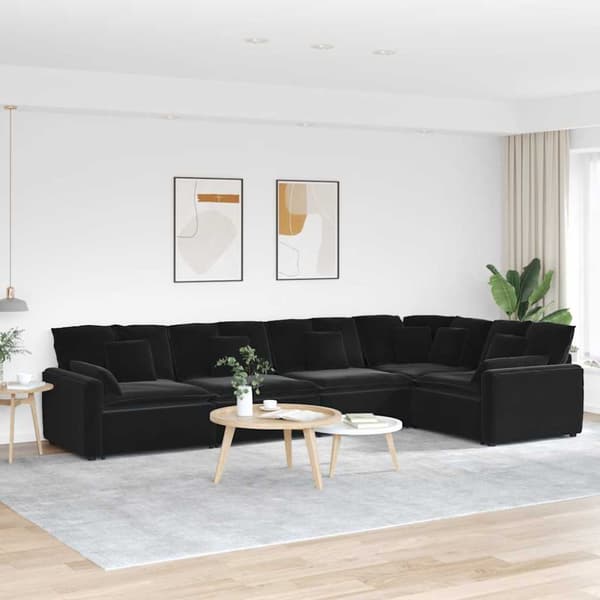 Modulsoffa med kuddar sammet svart