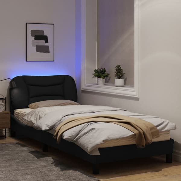 Bed Frame with LED without Mattress "Hvar" Black 80x200 cm Fabric