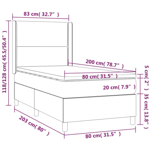 Ramsäng med madrass & LED mörkgrå 80x200 cm sammet