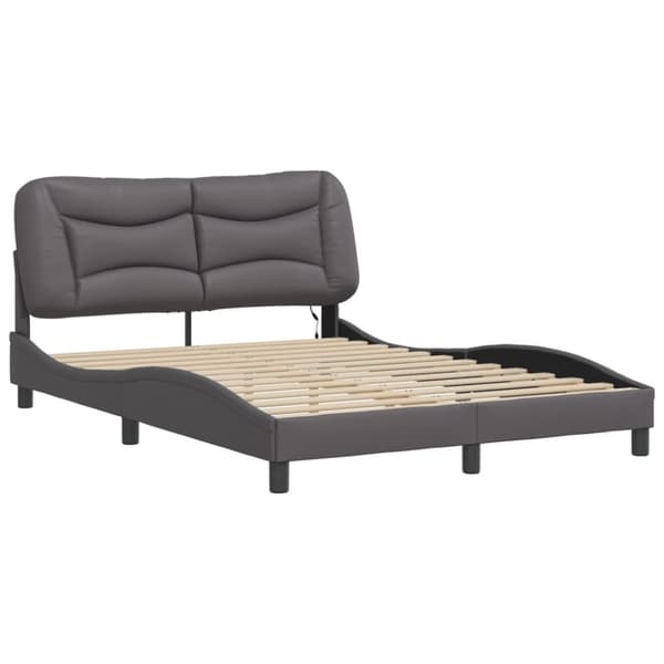 Bed Frame with LED without Mattress "Hvar" Grey 140x190 cm