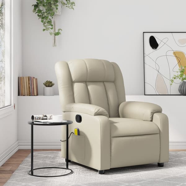 Massagefåtölj krämfärgad konstläder
