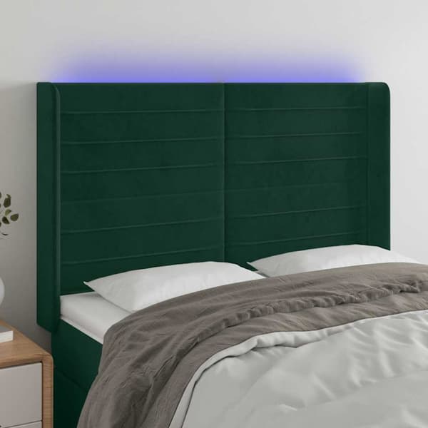 Sänggavel LED grön 147x16x118/128 cm sammet