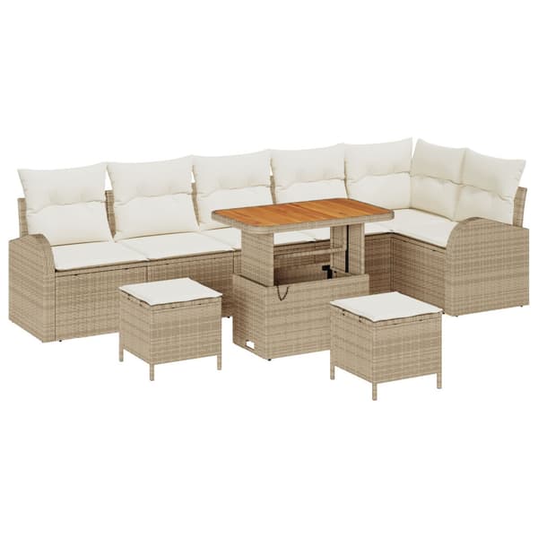 Trädgårdsoffset med kudde 9 pcs Beige konstrotting