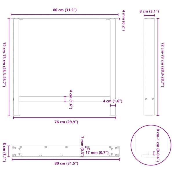 Matbordsben antracit 2 st 80x(72-73) cm stål