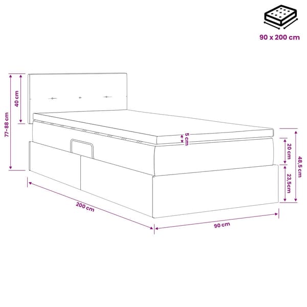 Förvaringssäng med madrass Ljusgrå 90 x 200 cm Sammet