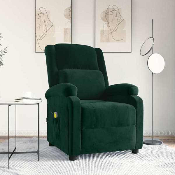 Massagefåtölj mörkgrön sammet