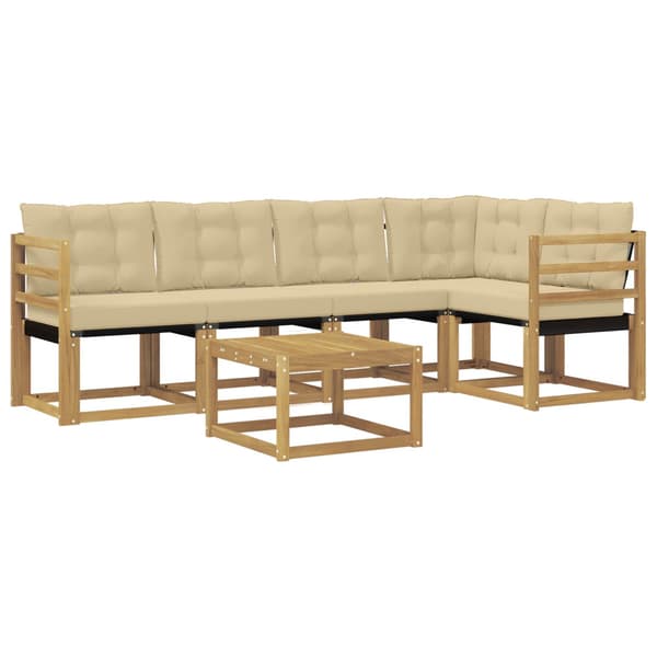 Utomhussoffset med kudde 6 pcs Vit och Beige