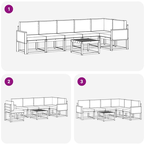 Utomhussoffset med kudde 7 pcs Naturlig och ljusgrå Polyester