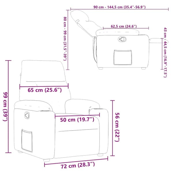 Reclinerfåtölj gräddvit tyg
