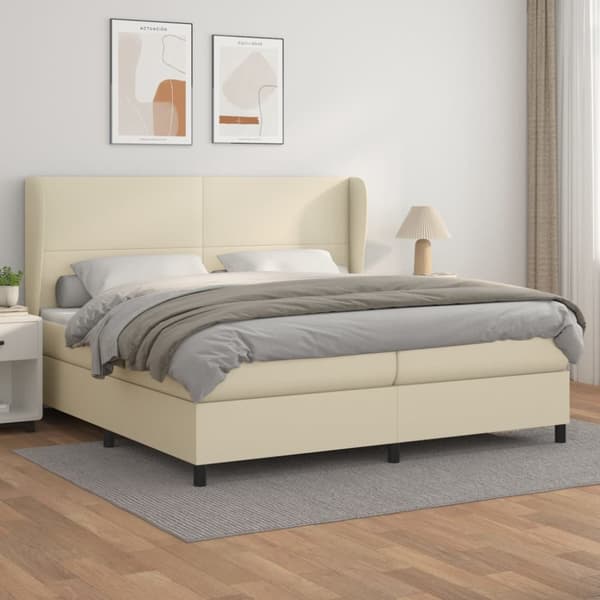 Ramsäng med madrass gräddvit 200x200 cm konstläder