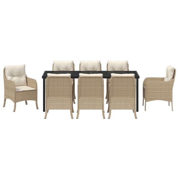 Trädgårdsmöbelset med kudde 9 pcs Beige konstrotting