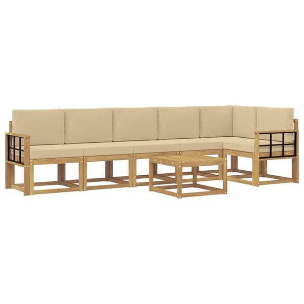 Utomhussoffset med kudde 7 pcs Vit och Beige Polyester