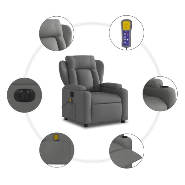 Elektrisk massagefåtölj mörkgrå tyg