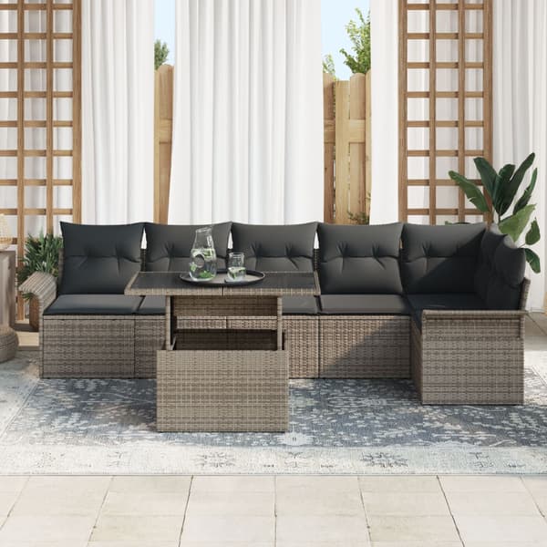 Trädgårdsoffset med kudde 7 pcs Grå Poly rattan