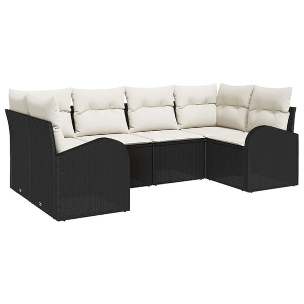 Trädgårdsoffset med kudde 6 pcs Svart Poly Rattan