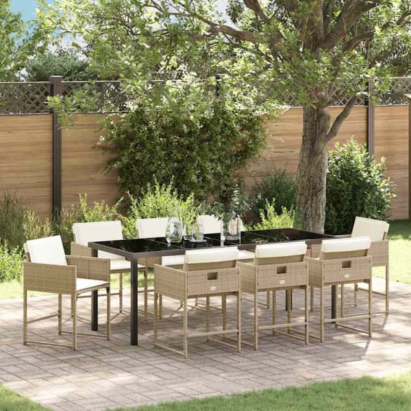 Trädgårdsmöbelset 9 pcs Beige konstrotting