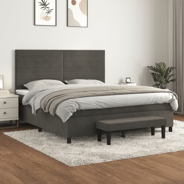 Ramsäng med madrass mörkgrå 160x200 cm sammet