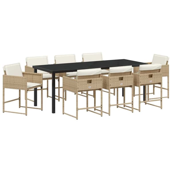 Trädgårdsmöbelset 9 pcs Beige konstrotting
