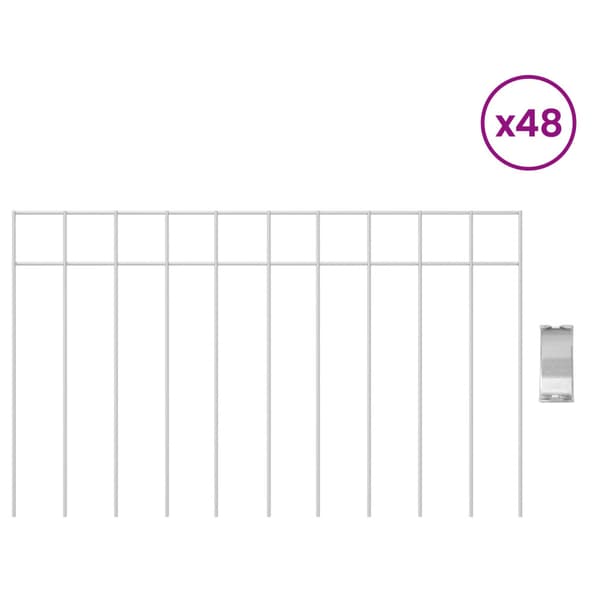 Trädgårdsstängselpanel 48 pcs Galvaniserat stål Silver