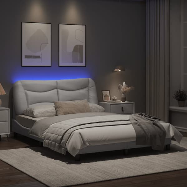 Bed Frame with LED without Mattress "Hvar" White 140x190 cm