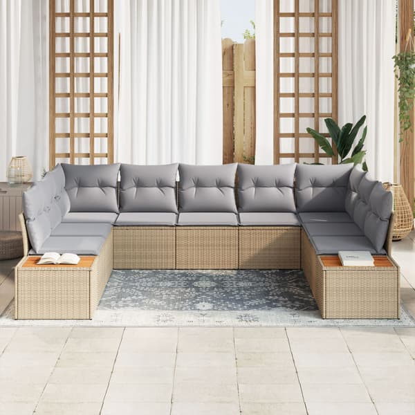 Trädgårdsoffset med kudde 9 pcs Beige Poly rattan