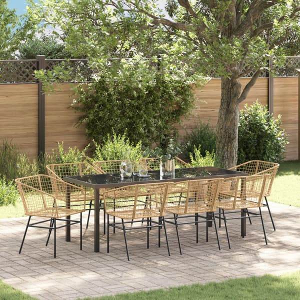 Trädgårdsmöbelset 9 pcs Brun konstrotting