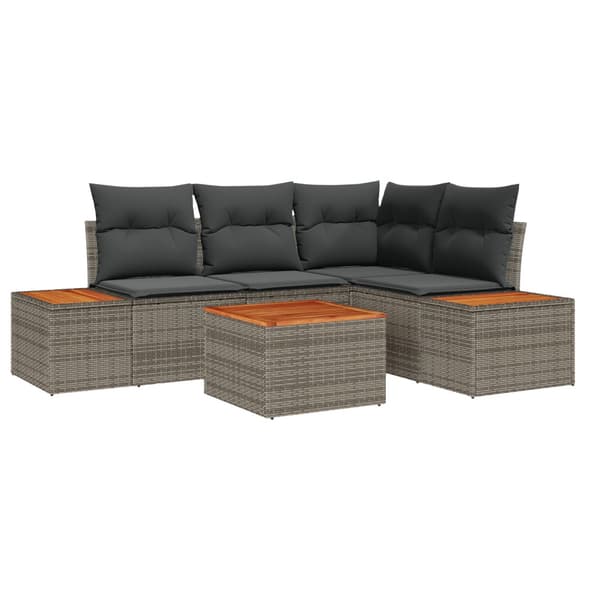 Trädgårdsoffset med kudde 5 pcs Grå Poly rattan