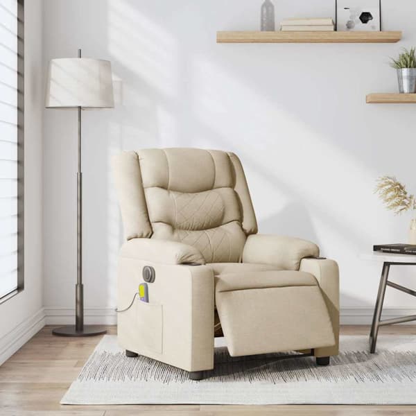Elektrisk massagefåtölj gräddvit tyg