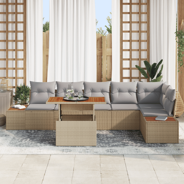 Trädgårdsoffset med lagring 7 pcs Beige Poly rattan