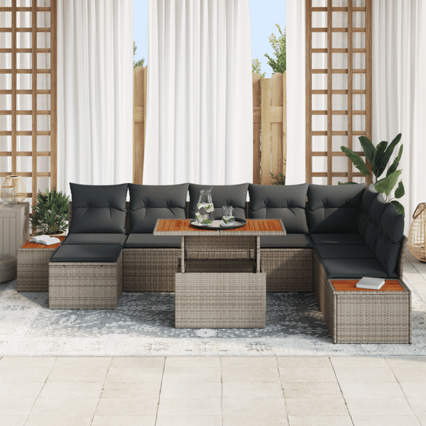 Trädgårdsoffset med lagring 9 pcs Grå Poly rattan