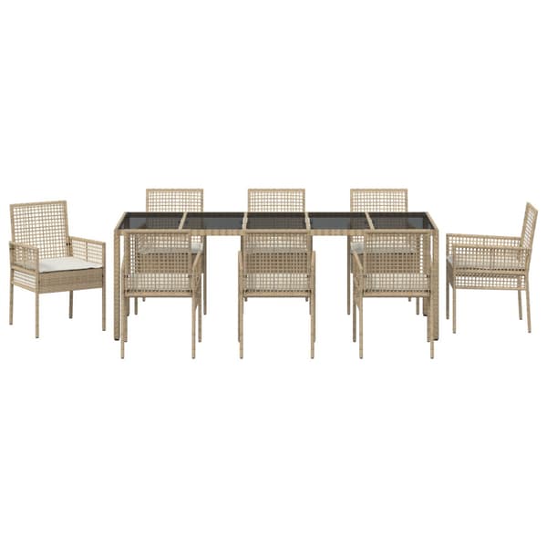 Trädgårdsmöbelset 9 pcs Beige konstrotting